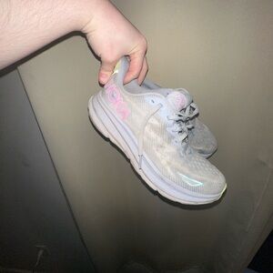 Hoka Clifton 9 running shoes in the "Gull/Sea Ice" colorway women’s size 9B